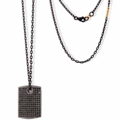Collier Plaque Mano J en Titane serti de Diamants Noirs