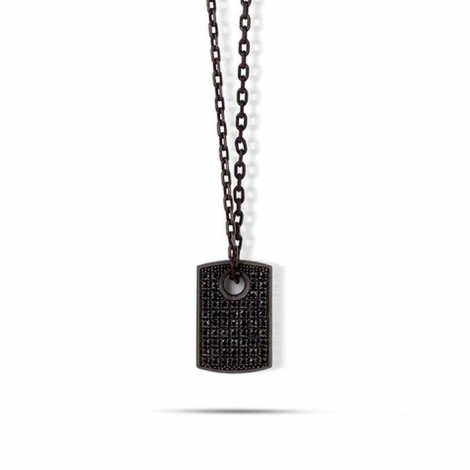 Collier Plaque Mano J en Titane serti de Diamants Noirs  combiner