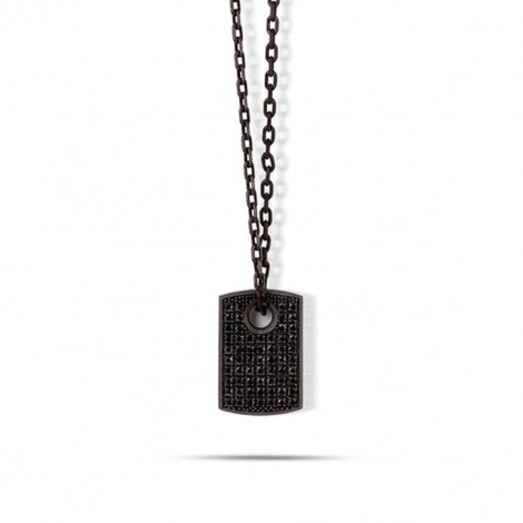 Collier Plaque Mano J en Titane serti de Diamants Noirs