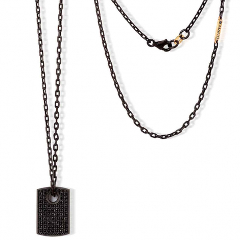 Collier Plaque Mano J en Titane serti de Diamants Noirs