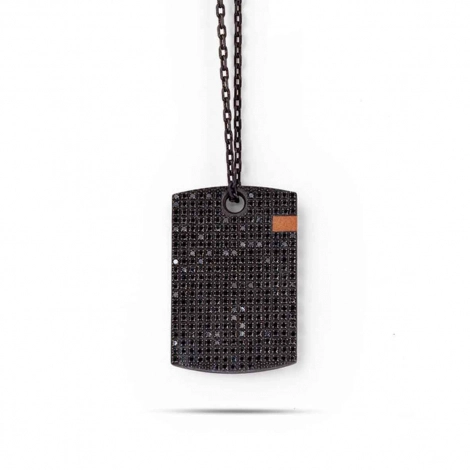 Collier Plaque Mano J en Titane serti de Diamants Noirs