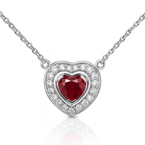 Collier Rubis forme coeur et diamants
