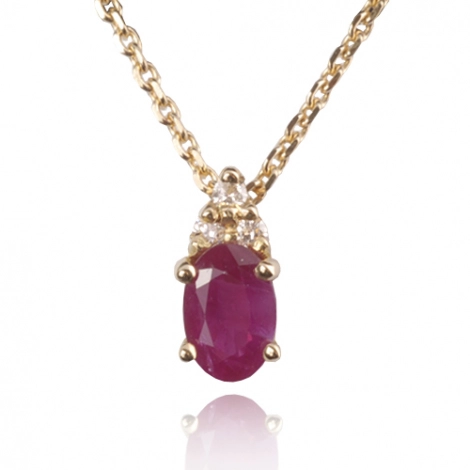 Collier rubis ovale 0.60 ct serti de 3 diamants 0.06 ct