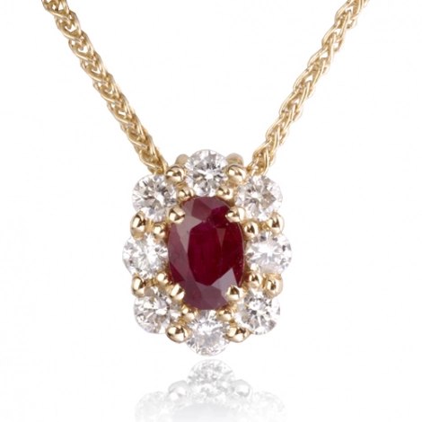 Collier Rubis ovale 0.60ct serti de diamants 0.52 ct