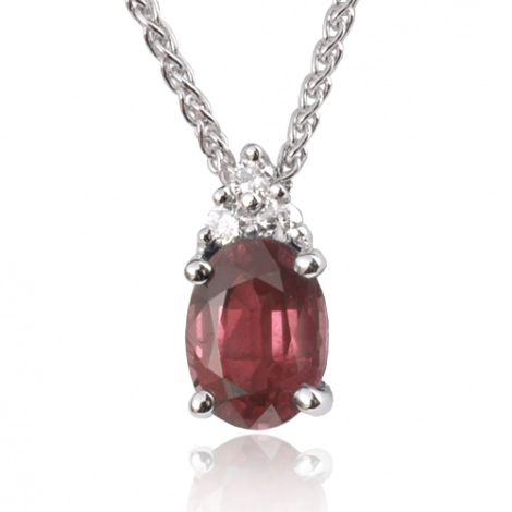 Collier rubis ovale 1.35 ct serti de 3 diamants 0.09 ct