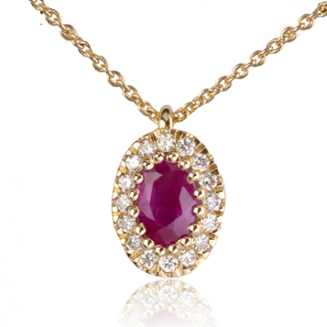 Collier Rubis ovale 1 carat entour de diamants 0.16 ct