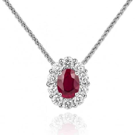 Collier Rubis ovale entour de diamants
