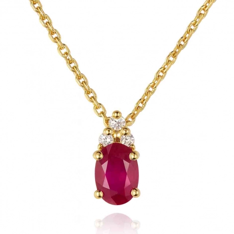Collier rubis ovale serti de 3 diamants