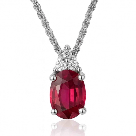 Collier rubis ovale serti de 3 diamants