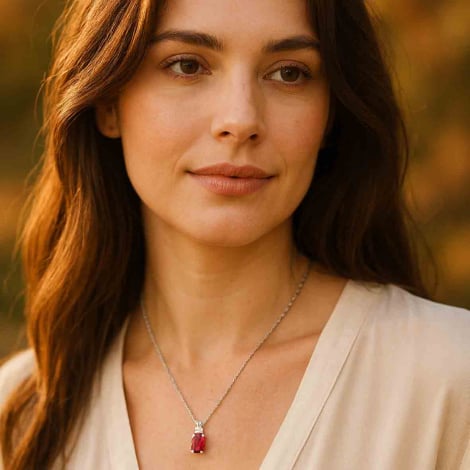 Collier rubis ovale serti de 3 diamants