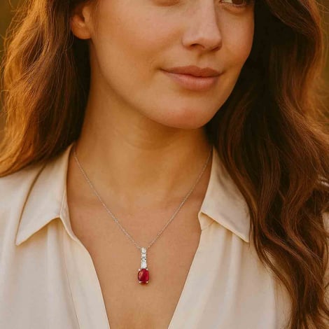 Collier rubis ovale serti de dimants