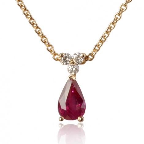 Collier rubis poire 0.55 ct serti de 3 diamants 0.03 ct