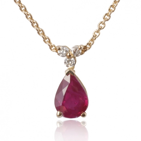Collier rubis poire 0.90 ct serti de 3 diamants 0.06 ct