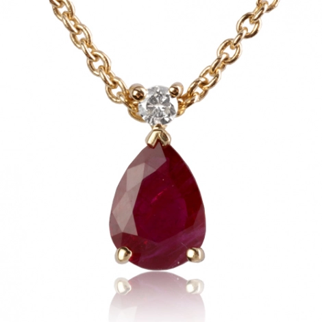 Collier Rubis poire 0.90 serti d'un diamant