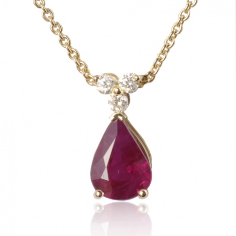 Collier rubis poire 1.20 ct serti de 3 diamants 0.09 ct