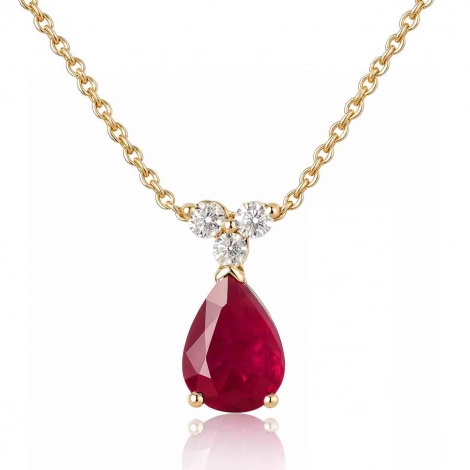 Collier rubis poire serti de 3 diamants