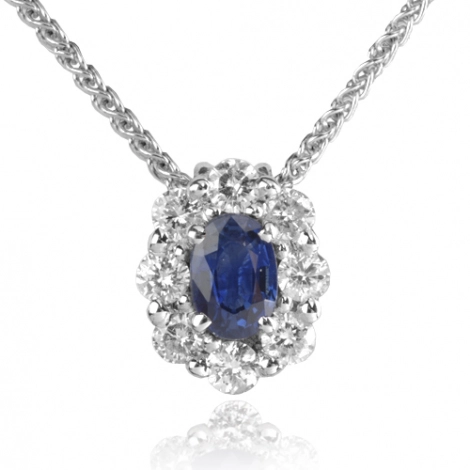 Collier Saphir 0.60 ct serti de diamants 0.52 ct