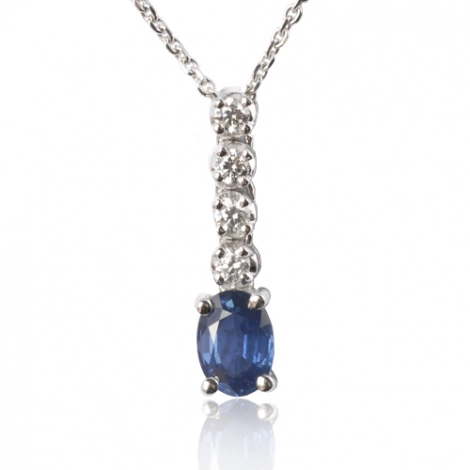 Collier saphir 1 carat serti ligne de diamants 0.20 ct