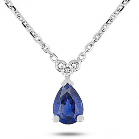 Collier Or Blanc 18 Carats Avec Pendentif Saphir Ovale Et Diamants - 50 Cm, 1.40 Ct - Neuf étiqueté