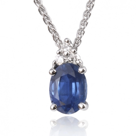 Collier saphir ovale 1.35 ct serti de diamants 0.09 ct