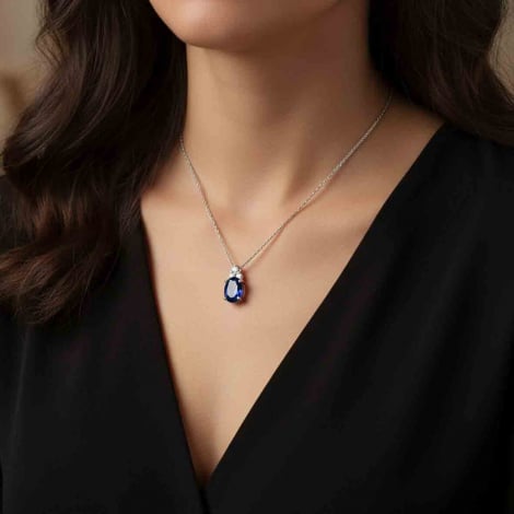 Collier saphir ovale 1 ct serti de diamants 0.06 ct