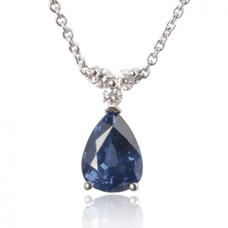 Collier saphir poire 1.20 ct serti de 3 diamants 0.09 ct