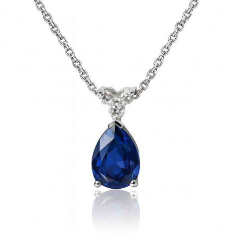 Collier Tennis Saphir Bleu Poire - Or Blanc - Bijou Synthétique élégant