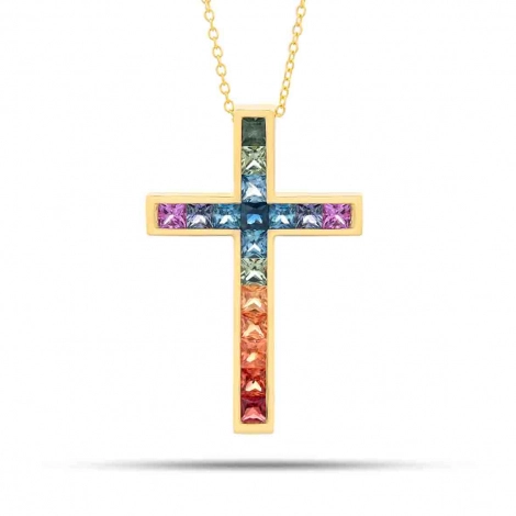 Collier Saphirs Croix Rainbow
