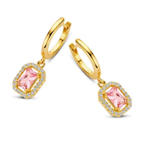 Croles en argent plaqu or jaune et pierre rose - Naiomy