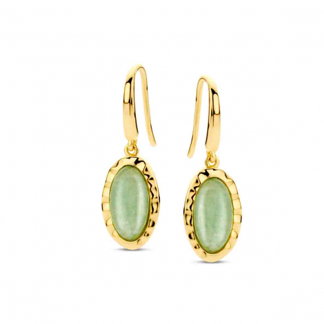 BO en argent plaqu or jaune avec pierre ovale verte aventurine-Naiomy