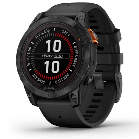 Garmin fenix 7 Pro   47 mm  Solar Edition, Acier, Gray avec bracelet noir