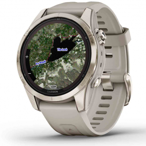 Garmin fenix 7S Pro  Sapphire Solar Edition - Titane - Light Gold avec bracelet beige sable