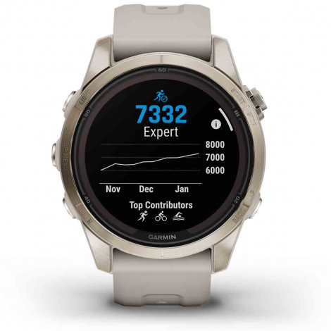 Garmin fenix 7S Pro  Sapphire Solar Edition - Titane - Light Gold avec bracelet beige sable