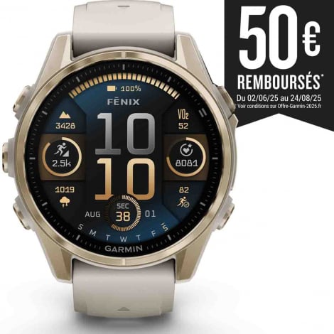 Garmin Fenix 8  43 mm, AMOLED  Sapphire Soft Gold - bracelet silicone gris cendr