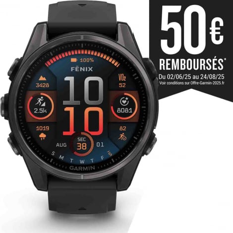 Garmin Fenix 8  43 mm, AMOLED  Sapphire Titane Carbon Gray DLC -bracelet silicone noir