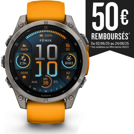 Garmin Fenix 8  47 mm, AMOLED  Sapphire - Bacelet silicone orange