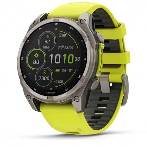 Garmin Fenix 8  47 mm  Solar Sapphire - Titanium - bracelet silicone jaune