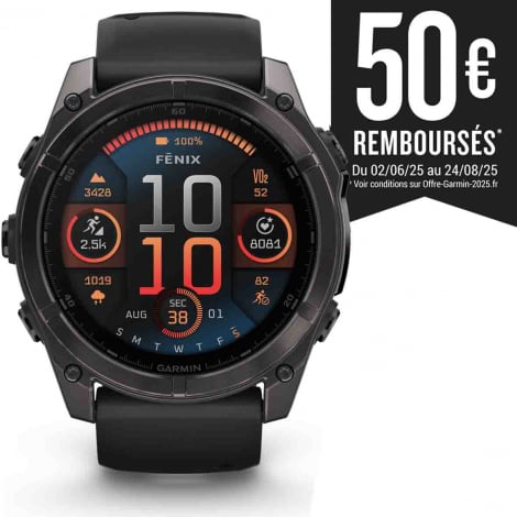 Garmin Fenix 8  51 mm, AMOLED  Sapphire, TTitane Carbon Gray DLC -Silicone Noir