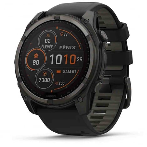 Garmin Fenix 8  51 mm - Solar - Sapphire -Titane Carbon Gray DLC - bracelet en silicone noir