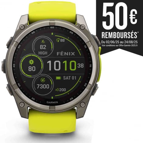 Garmin Fenix 8  51 mm - Solar - Sapphire -Titanium - silicone jaune/graphite