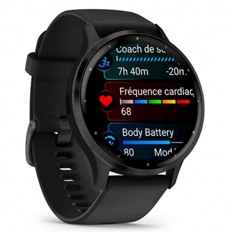 Garmin Venu 3 Lunette Gray acier inoxydable - botier noir - bracelet en silicone noir