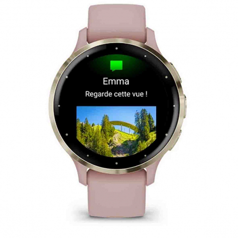 Garmin Venu 3S Lunette acier Soft Gold - botier - bracelet en silicone rose poudr