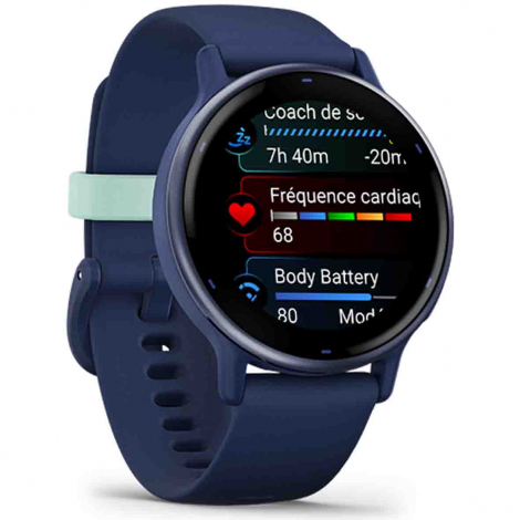 Garmin Vivoactive 5  Boitier bleu marine - lunette aluminium Metallic Blue Gold -bracelet silicone bleu marine