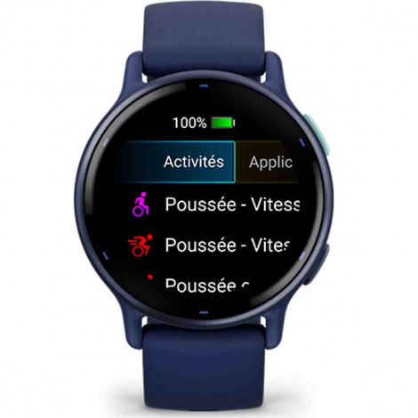 Garmin Vivoactive 5  Boitier bleu marine - lunette aluminium Metallic Blue Gold -bracelet silicone bleu marine