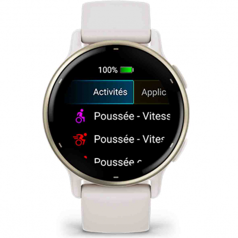 Garmin Vivoactive 5  Boitier ivoire - lunette aluminium Soft Gold - bracelet silicone ivoire