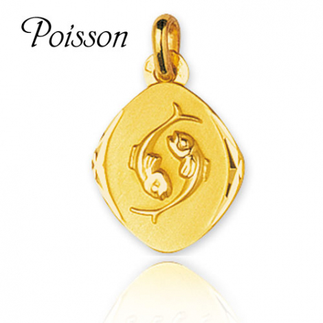 Médaille Pendentif Zodiac Poissons Or Jaune Liliana