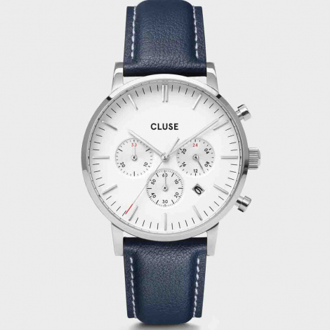 Montre Cluse Aravis chrono Mesh Band and Navy Blue Leather Strap 