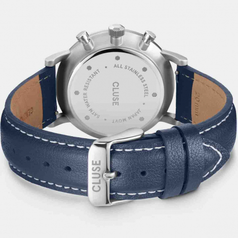 Montre Cluse Aravis chrono Mesh Band and Navy Blue Leather Strap 