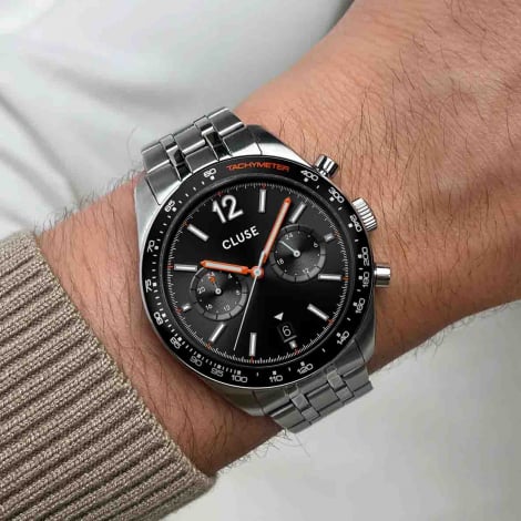 Montre Cluse Aravis Dual Timer Steel, Black, Silver Colour 