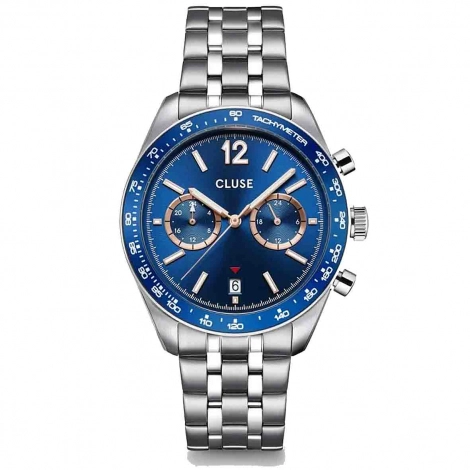 Montre Cluse Aravis Dual Timer Steel, Blue, Silver Colour 